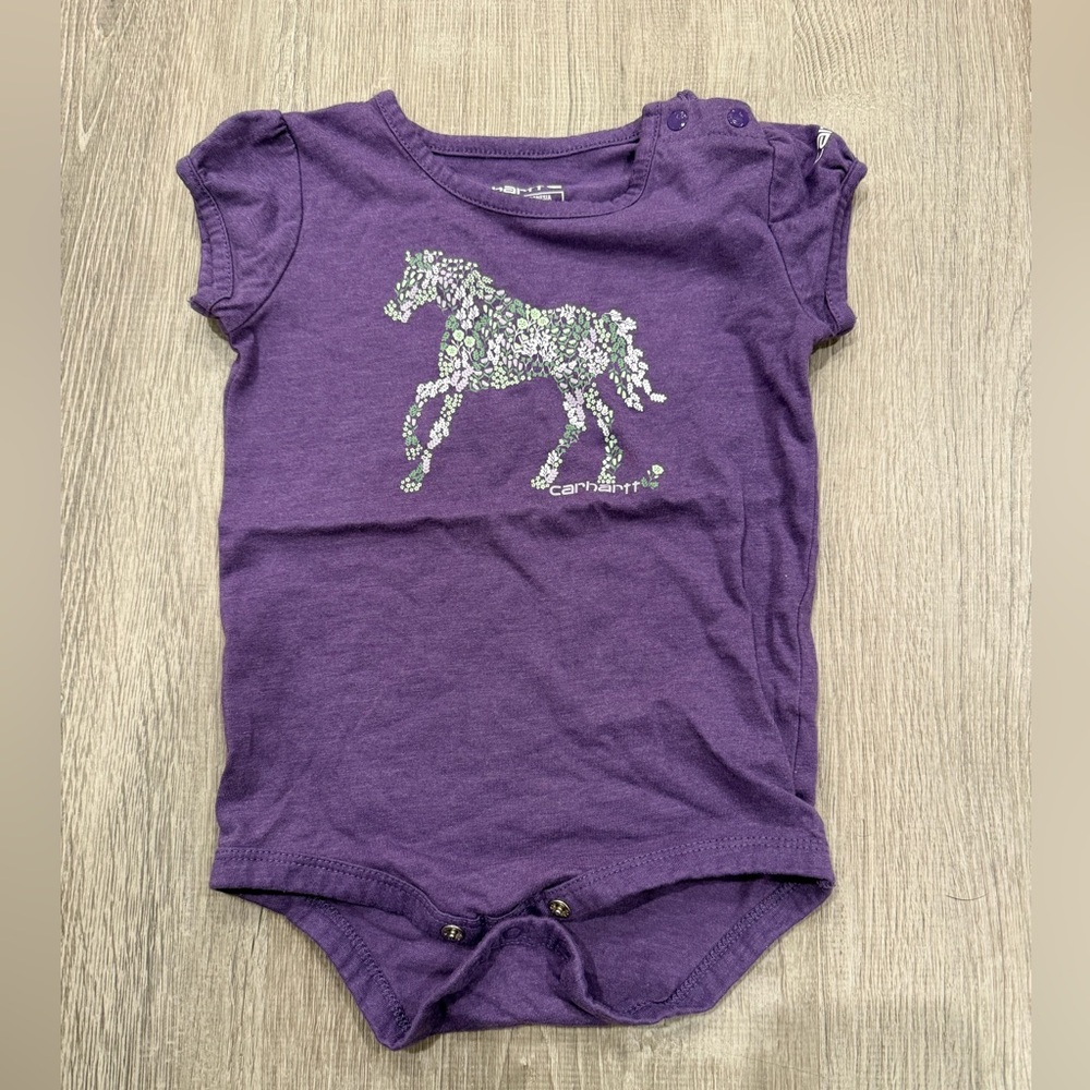 Carhartt Purple Baby Onesie with Floral Horse Design